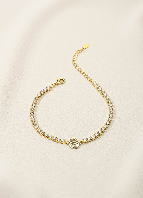 front Pulsera de tenis con inicial de diamantes de imitación brillantes
