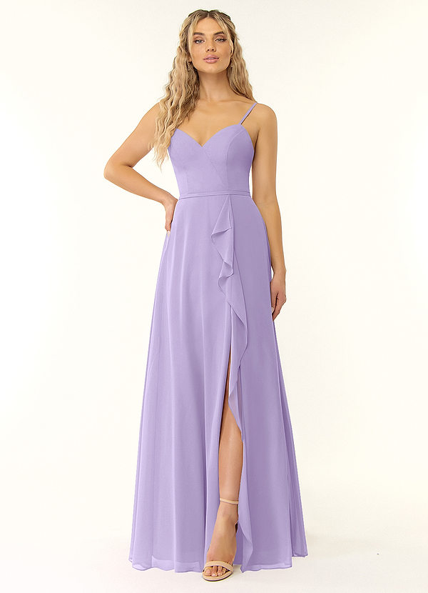 Azazie Naeem Bridesmaid Dresses Lilac A-Line V-Neck Ruffle Chiffon Dress image1