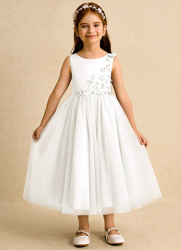 Azazie Malva Flower Girl Dresses Ivory Ball-Gown Bow Tulle Dress image1