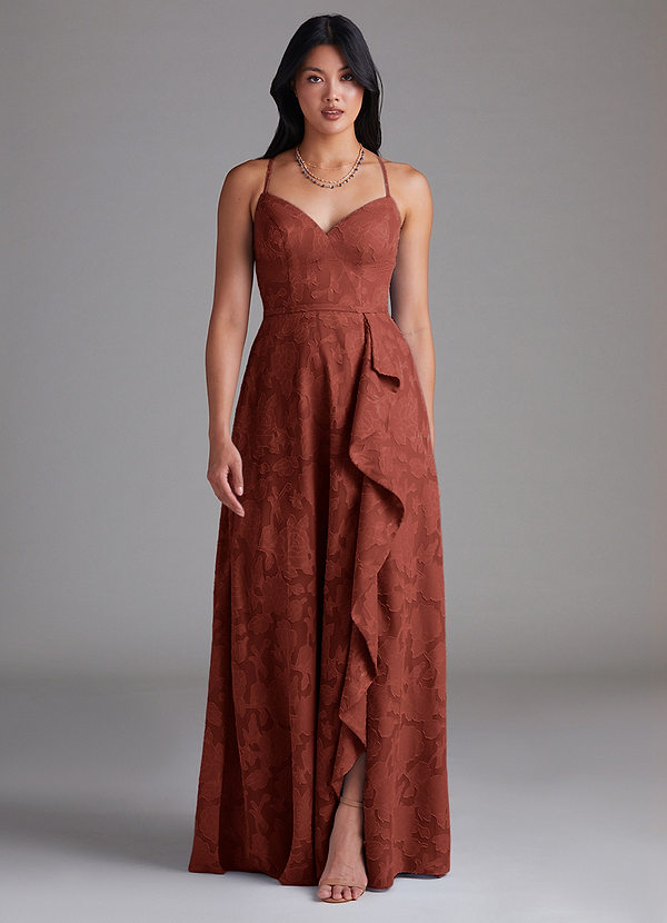 Azazie Naeem Bridesmaid Dresses Terracotta A-Line Floral Burnout Dress image1