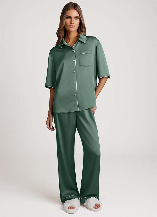 front Eucalyptus Contrast-trimmed Pajama Set