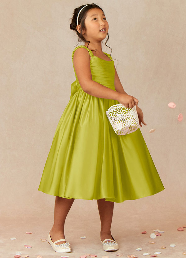 Cutie Pie Flower Girl Dresses Lemongrass A-Line Pleated Matte Satin Dress image1