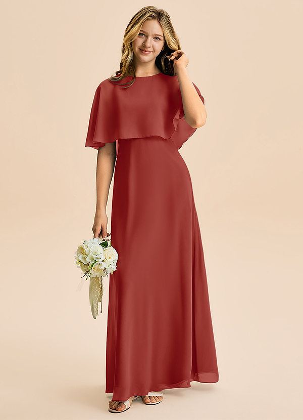Azazie Maris Junior Abito A-Line in Chiffon Terracotta image1