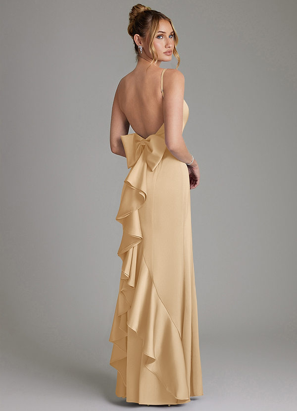 Azazie Zherra 신부 들러리 드레스 인어 절하다 스트레치 새틴 바닥 길이 드레스 image1