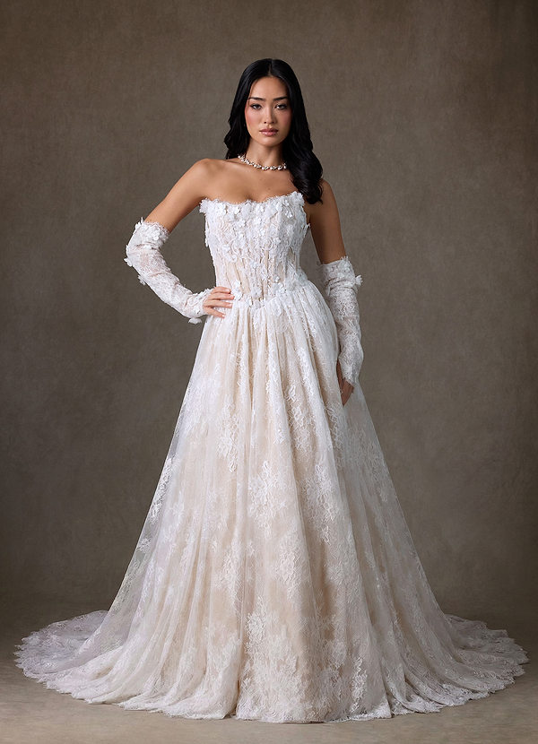 Azazie Vanessa Robe de Mariée Robe Princesse en Dentelle Sans bretelles Diamant Nude image1