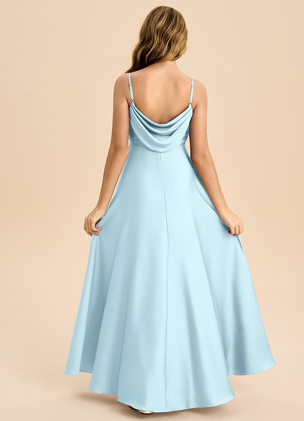 Azazie Bug Junior Cloud Blue A-Line Pleated Stretch Satin Dress image1