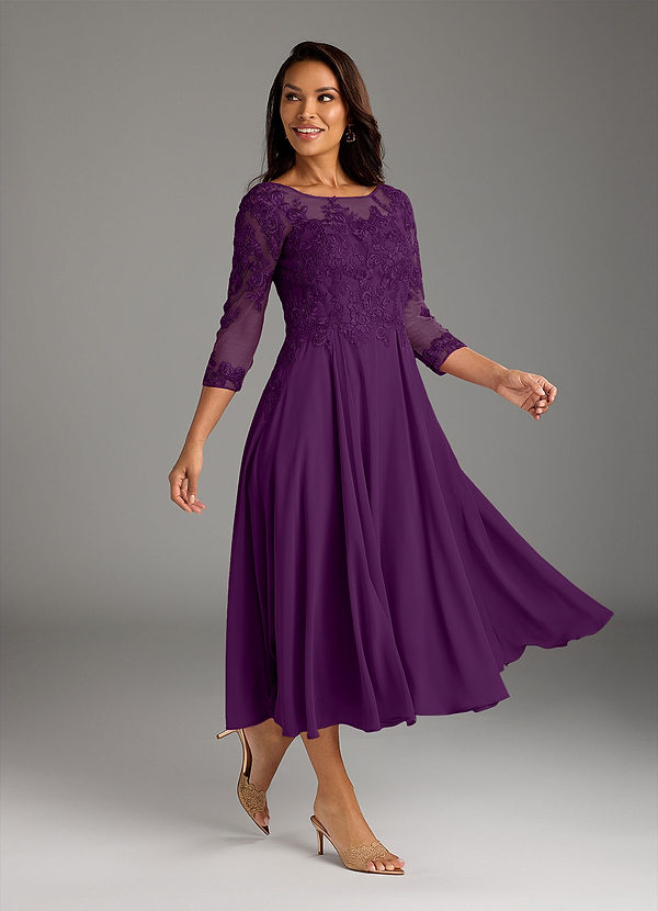 Azazie Marge Mother of the Bride Dresses Grape A-Line Scoop Lace Chiffon Dress image1