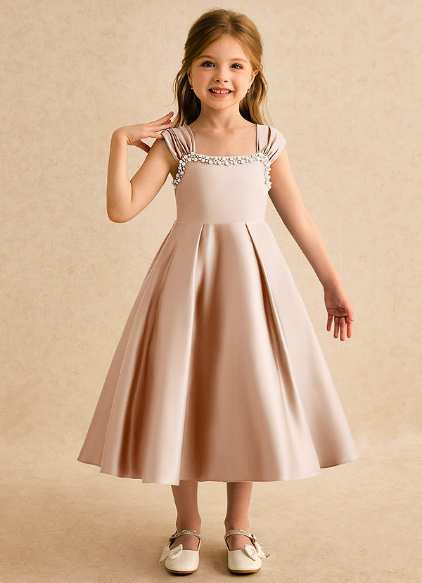 Azazie Yosemite Flower Girl Dresses English Rose Ball-Gown Sweetheart Neckline Matte Satin Dress image1