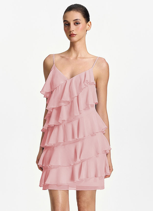 Rosalivetta Rose Poussiéreux Robe longue en mousseline à volants image1