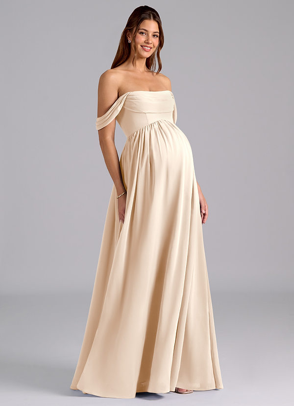 Azazie Saige Suknie dla druhen ciążowych Linia A Pofałdowany Szyfon Długość podłogi Sukienka image1