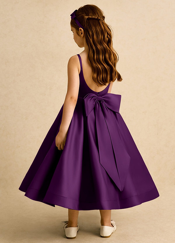 Azazie Babs Flower Girl Dresses Grape Ball-Gown Pleated Matte Satin Dress image1