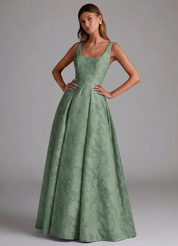 Azazie Amalie Brautjungfernkleider A-Linie Plissee Blumen-Burnout Kleid Matcha image1