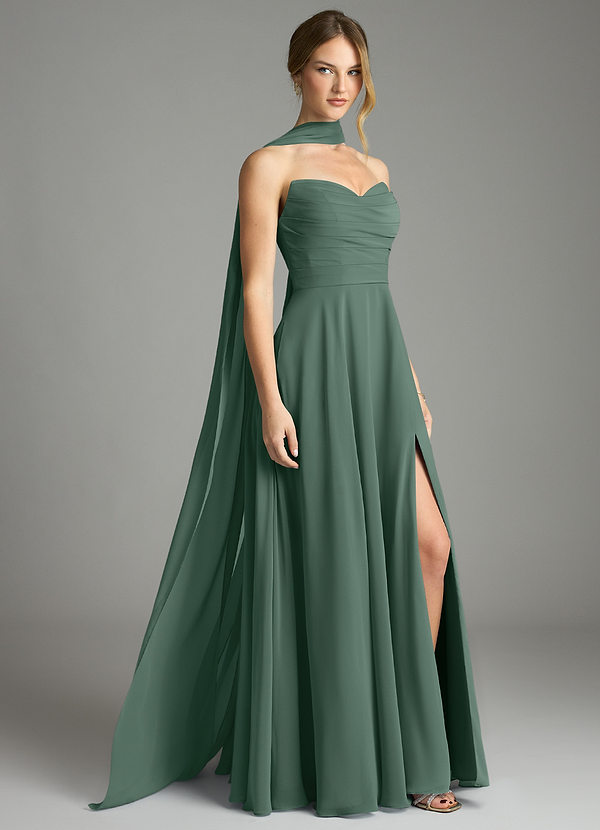 Azazie Ayla Abiti da Damigella Abito A-Line in Chiffon Scollo a Cuore Muschio Marino image1