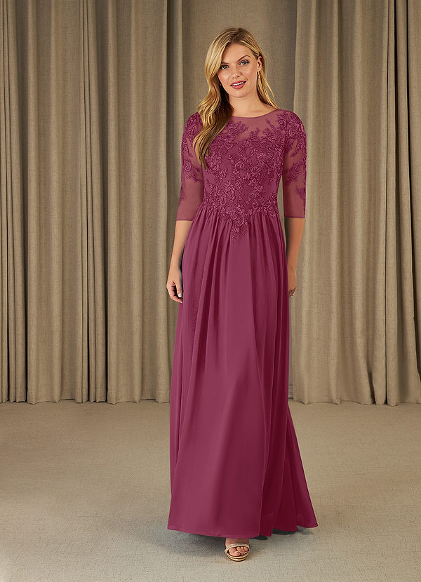 Azazie Mirielle Vestidos de Madre de la Novia Vestido de Mora de Gasa de Corte En A con Encaje Scoop image1
