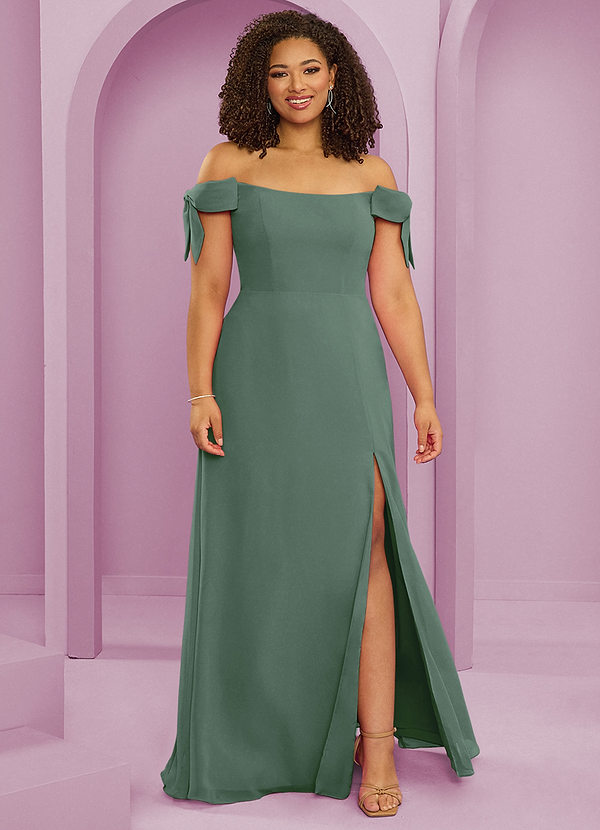 Barbie ♥ Azazie Bridesmaid Dresses Eucalyptus A-Line Off the Shoulder Chiffon Convertible Dress image1