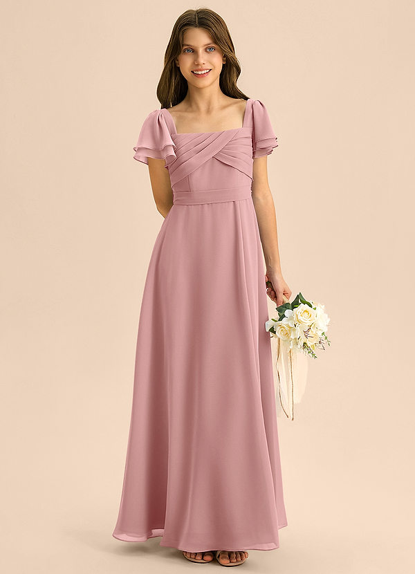 Azazie Azey Junior Dusty Rose A-Line Ruched Chiffon Dress image1