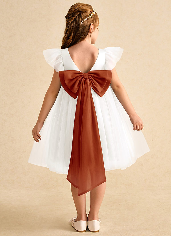 Azazie Munchkin Flower Girl Dresses Ivory Paprika A-Line Bow Tulle Dress image1