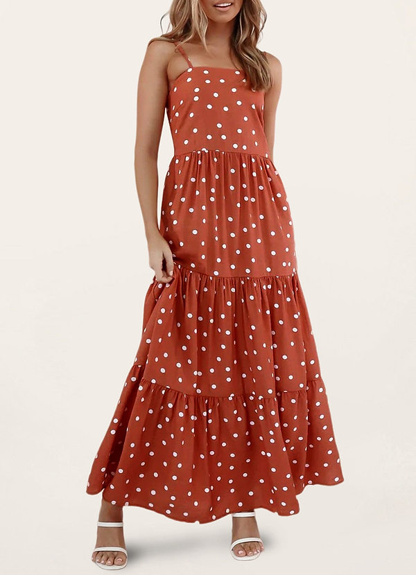front Charme incroyable Rouge Brique Robe longue à pois