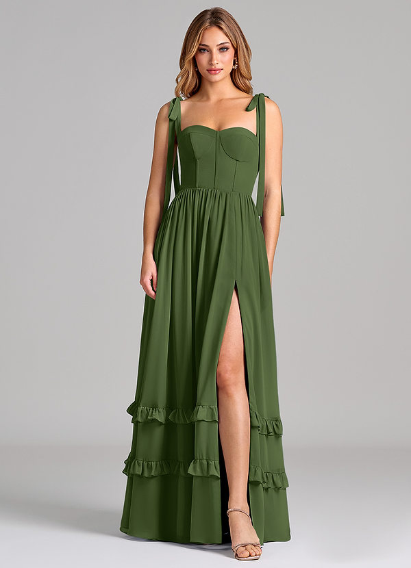 Azazie Anastacia Bridesmaid Dresses Olive A-Line Sweetheart Neckline Chiffon Dress image1