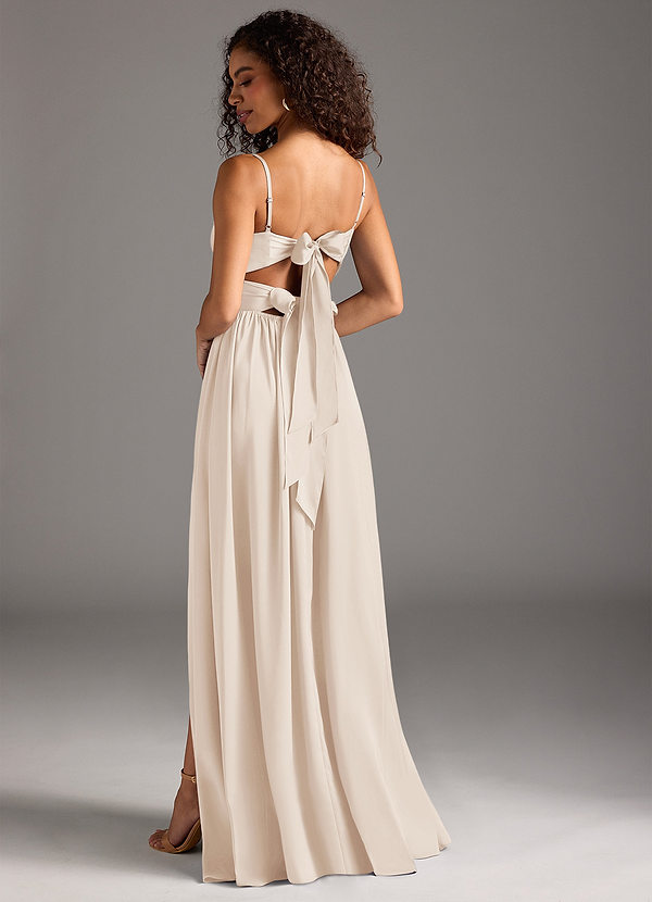 Azazie Zeya Bridesmaid Dresses White Alabaster A-Line Pleated Stretch Satin Dress image1