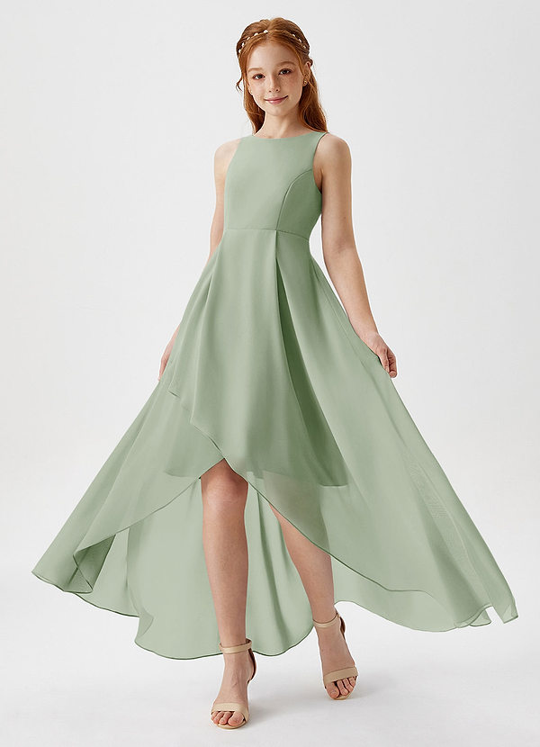 Azazie Lizette Junior Dusty Sage A-Line Pleated Chiffon Dress image1
