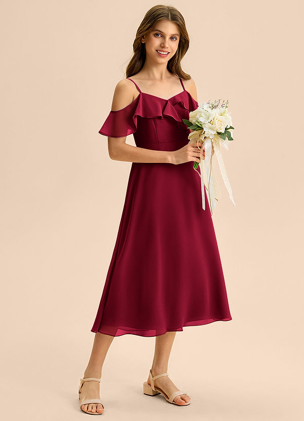 Azazie Kamilla Junior Jurk van Chiffon met A-Lijn Off the Shoulder Bourgondië image1