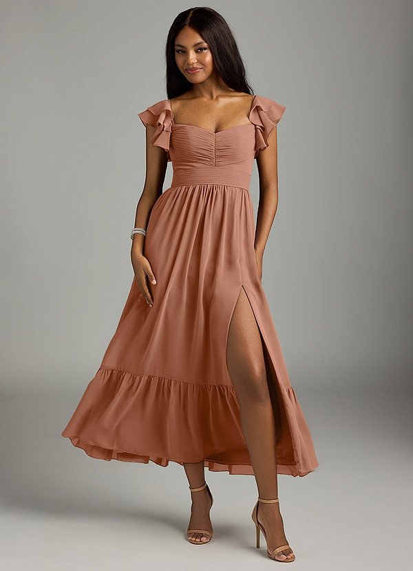 Azazie Anaya Bridesmaid Dresses Bronzer A-Line Pleated Chiffon Dress image1
