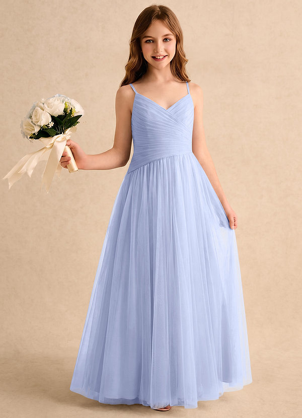 Azazie Poppy Girls Formal Sukienki dla Dziewczynki Sypiącej Kwiaty Litera A Plisowana Tiul Do podłogi Sukienka image1