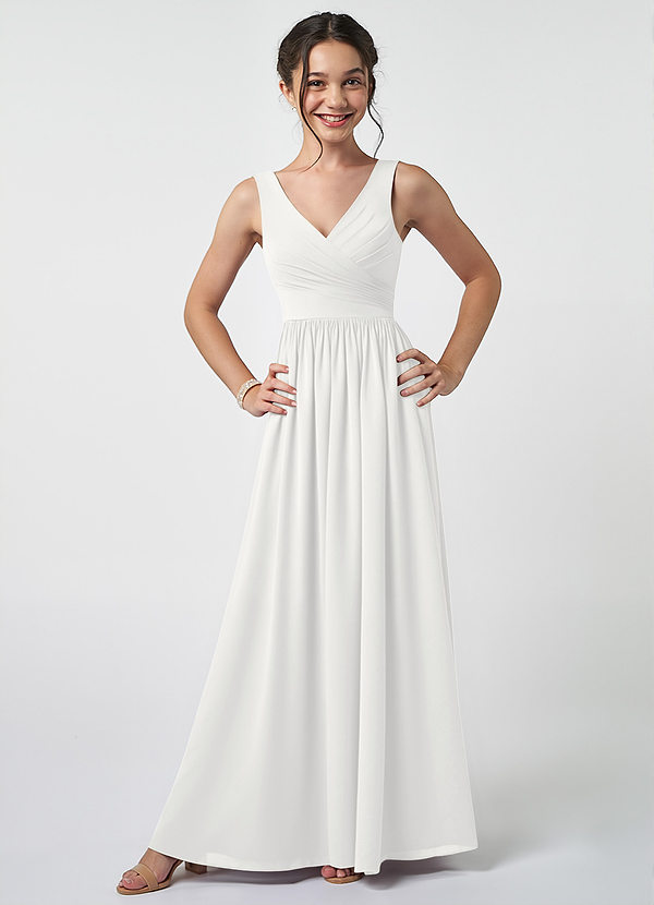 Azazie Keyla Junior A-Linie Plissee Chiffon Kleid Weiß image1