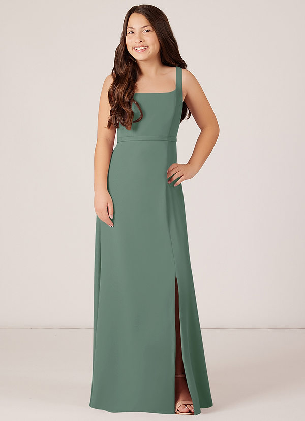 Azazie Renee A-Line Side Slit Chiffon Floor-Length Junior Bridesmaid Dress image1