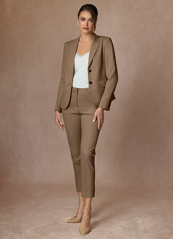 front Victoria Truffle Refined Weave Cropped Pants Suit