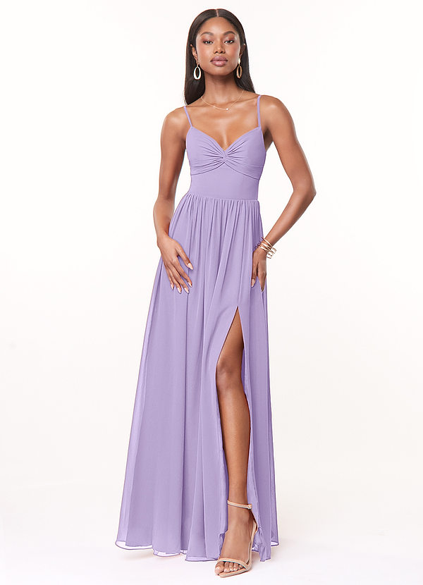 Azazie Zeya Bridesmaid Dresses Lilac A-Line V-Neck Pleated Chiffon Dress image1