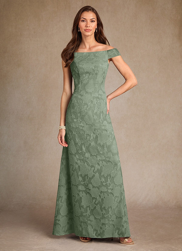 Azazie Moore Brautmutterkleider A-Linie U-Boot Ausschnitt Blumen-Burnout Kleid Matcha image1