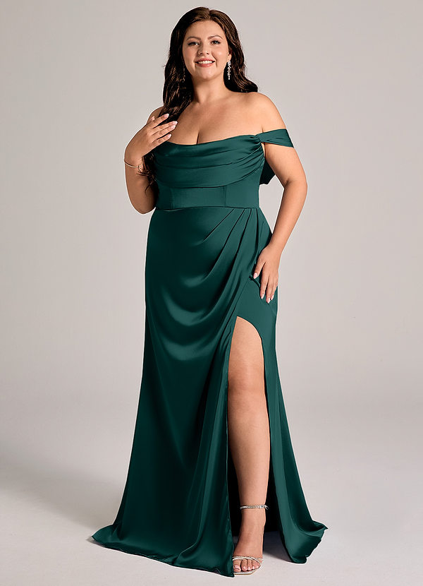 Azazie Johana Bridesmaid Dresses Pine Mermaid Off the Shoulder Stretch Satin Convertible Dress image1