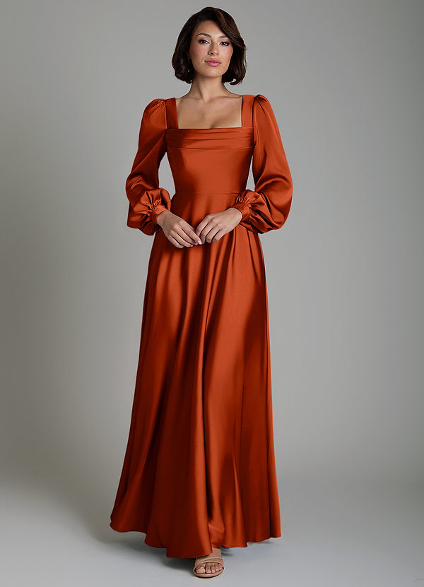 Azazie Solana Brautjungfernkleider A-Linie Langarm Stretch-Satin Kleid Paprika image1
