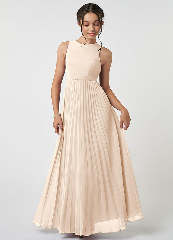 Azazie Lindie Junior Robe Trapèze en Mousseline de soie Plissée Albâtre Blanc image1