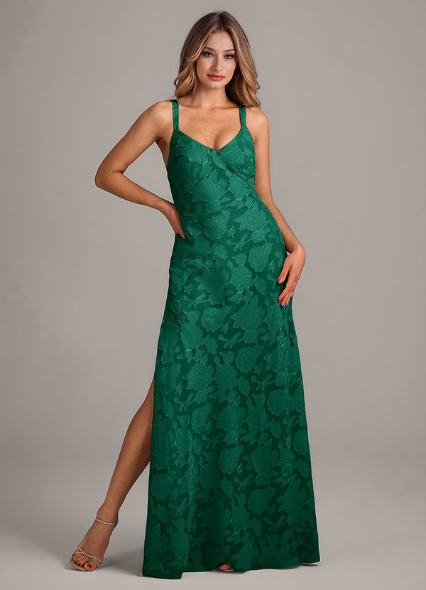 Azazie Aliza Bridesmaid Dresses Emerald A-Line Floral Burnout Dress image1