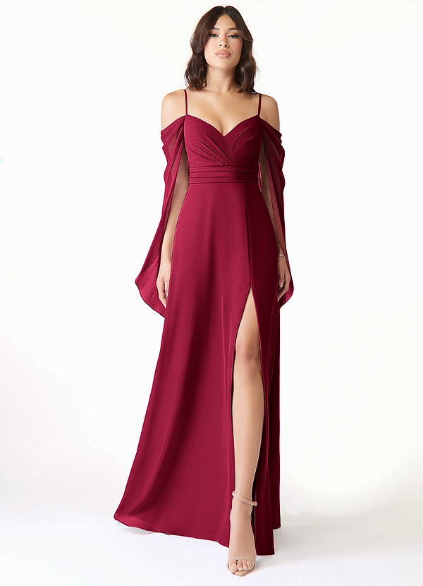 Azazie Cienna Bridesmaid Dresses Burgundy A-Line Long Sleeve Chiffon Dress image1