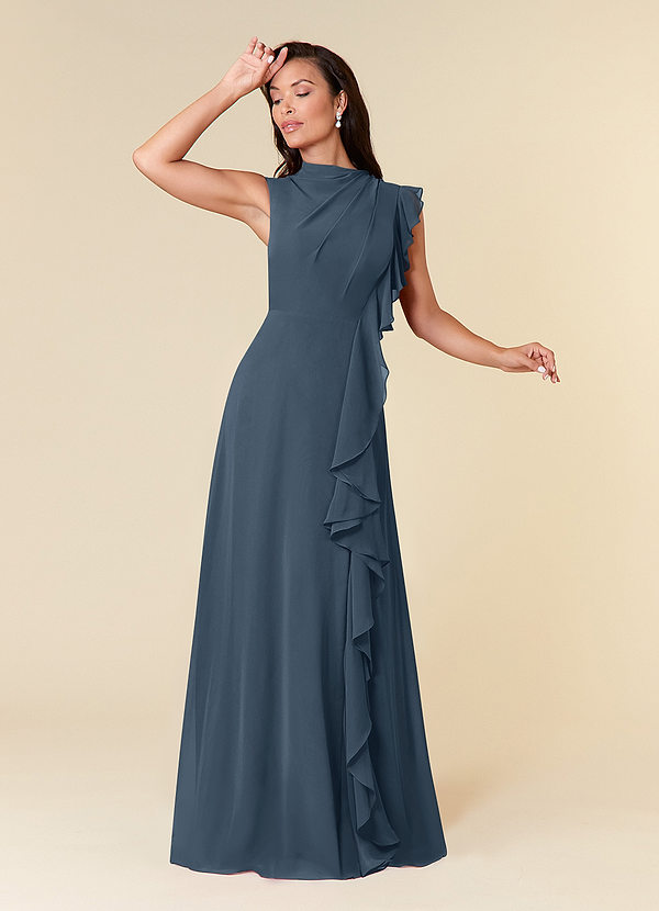 Azazie Narine Mother of the Brides Dresses Neptune A-Line High Neckline Pleated Chiffon Dress image1
