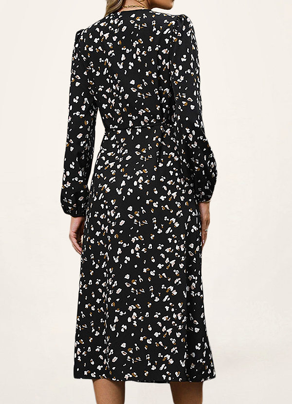 back Eldridge Black Floral Print Long Sleeve Midi Dress