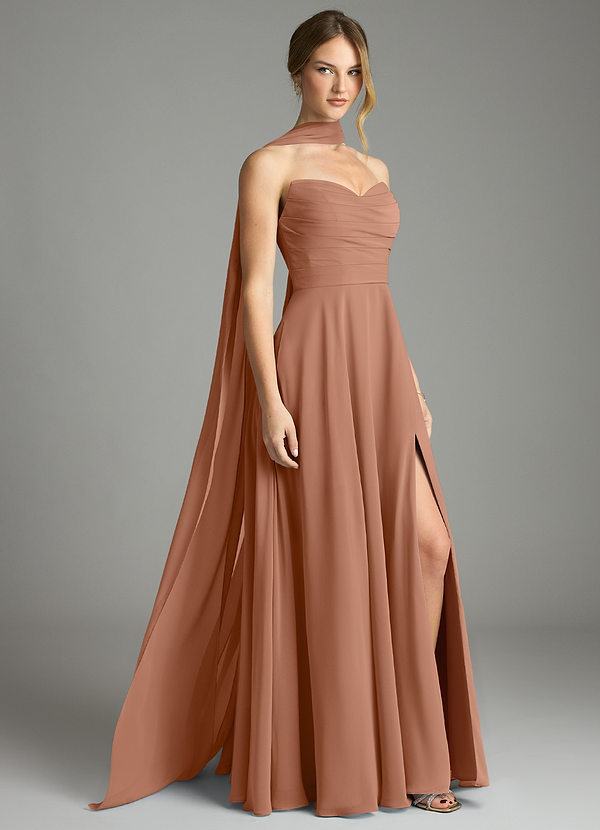 Azazie Ayla Abiti da Damigella Abito A-Line in Chiffon Scollo a Cuore Bronzo image1