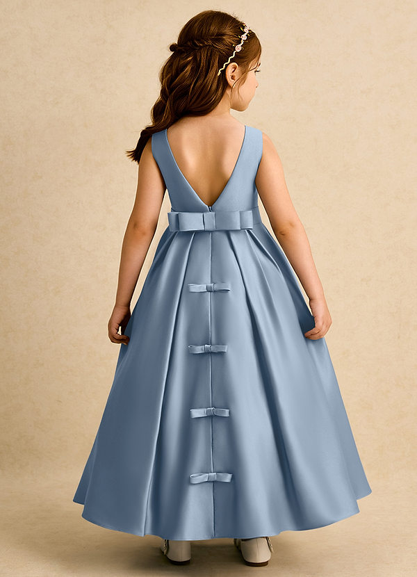 Azazie Mapel Robes de Fillette d'Honneur Robe Princesse en Mat Satiné Plissée Bleu Poussiéreux image1