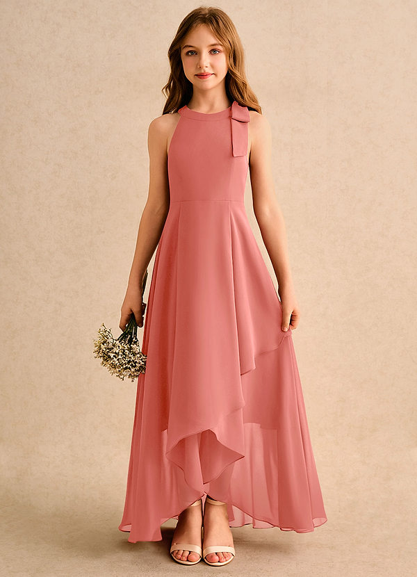 Azazie Boop Girls Formal Abiti da Damigella Bambina Abito A-Line in Chiffon Fiocco Salmone Rosa image1