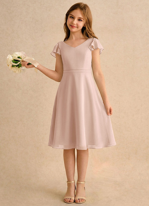Azazie Narin Girls Formal Flower Girl Dresses English Rose A-Line with Sleeves Chiffon Dress image1