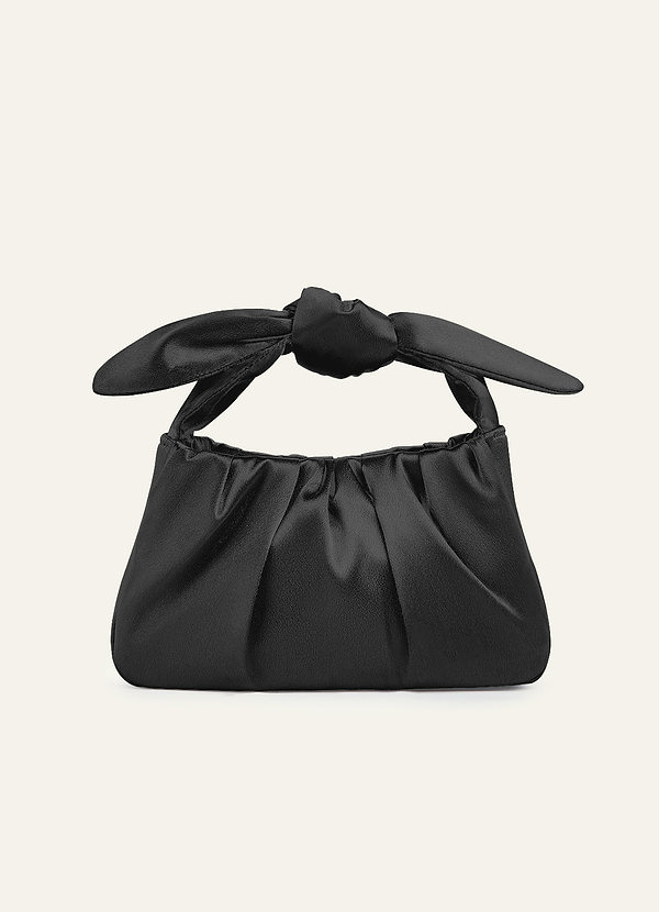 front Matching Color Metallic Satin Knotted Handle Handbag