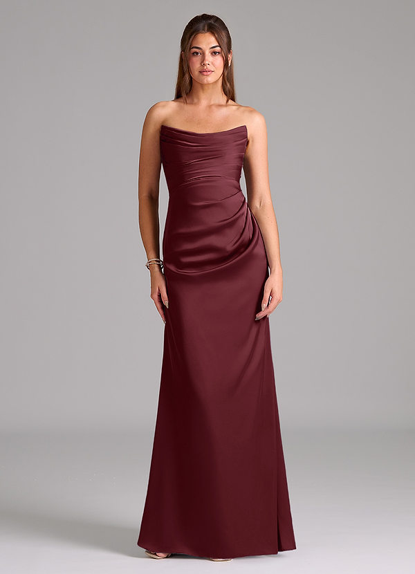 Azazie Lucille Bridesmaid Dresses Cabernet Mermaid Strapless Stretch Satin Convertible Dress image1