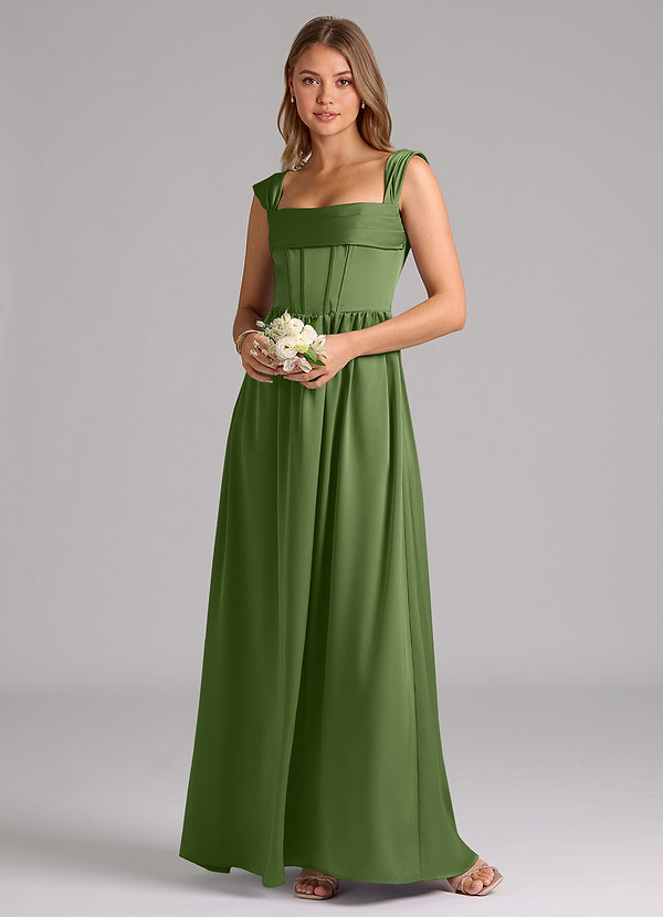 Azazie Hattie Bridesmaid Dresses Juniper A-Line Corset Stretch Satin Dress image1