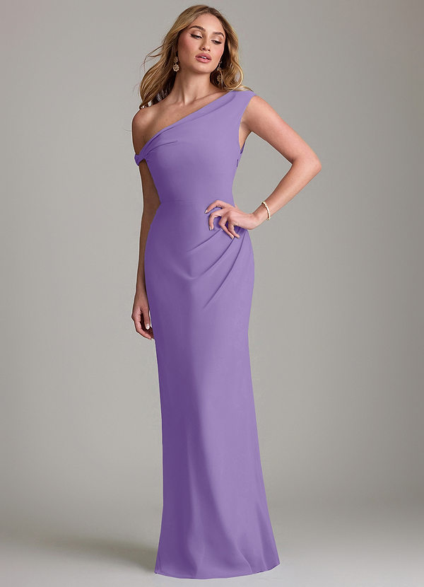 Azazie Emerson Bridesmaid Dresses Tahiti Sheath Off the Shoulder Chiffon Dress image1