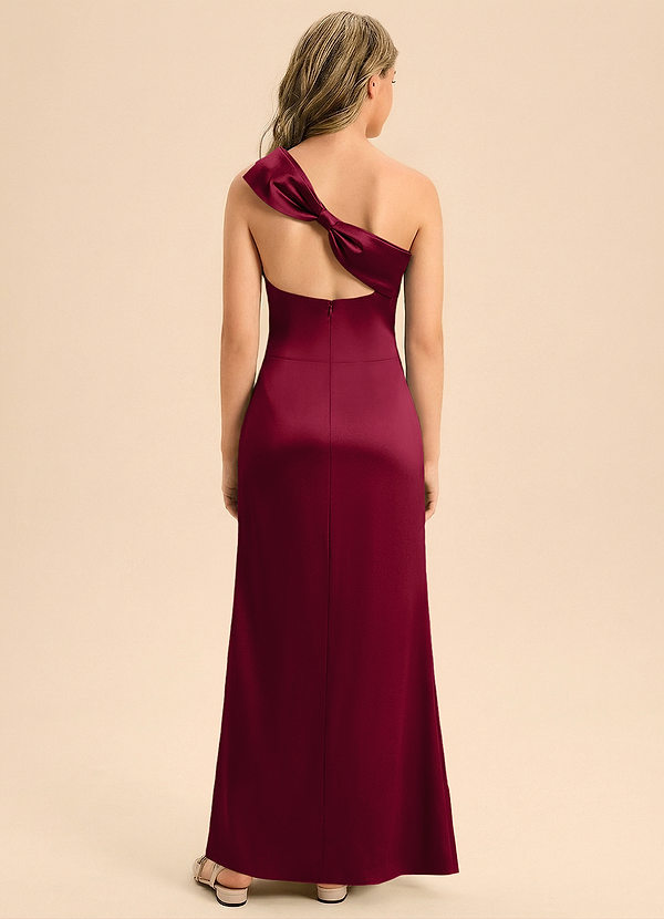 Azazie Eulalie Junior Jurk van Stretch Satijn met Zeemeermin Boog Bourgondië image1