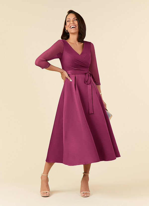 Azazie Maritza Mother of the Brides Dresses Mulberry A-Line Pleated Matte Satin Dress image1